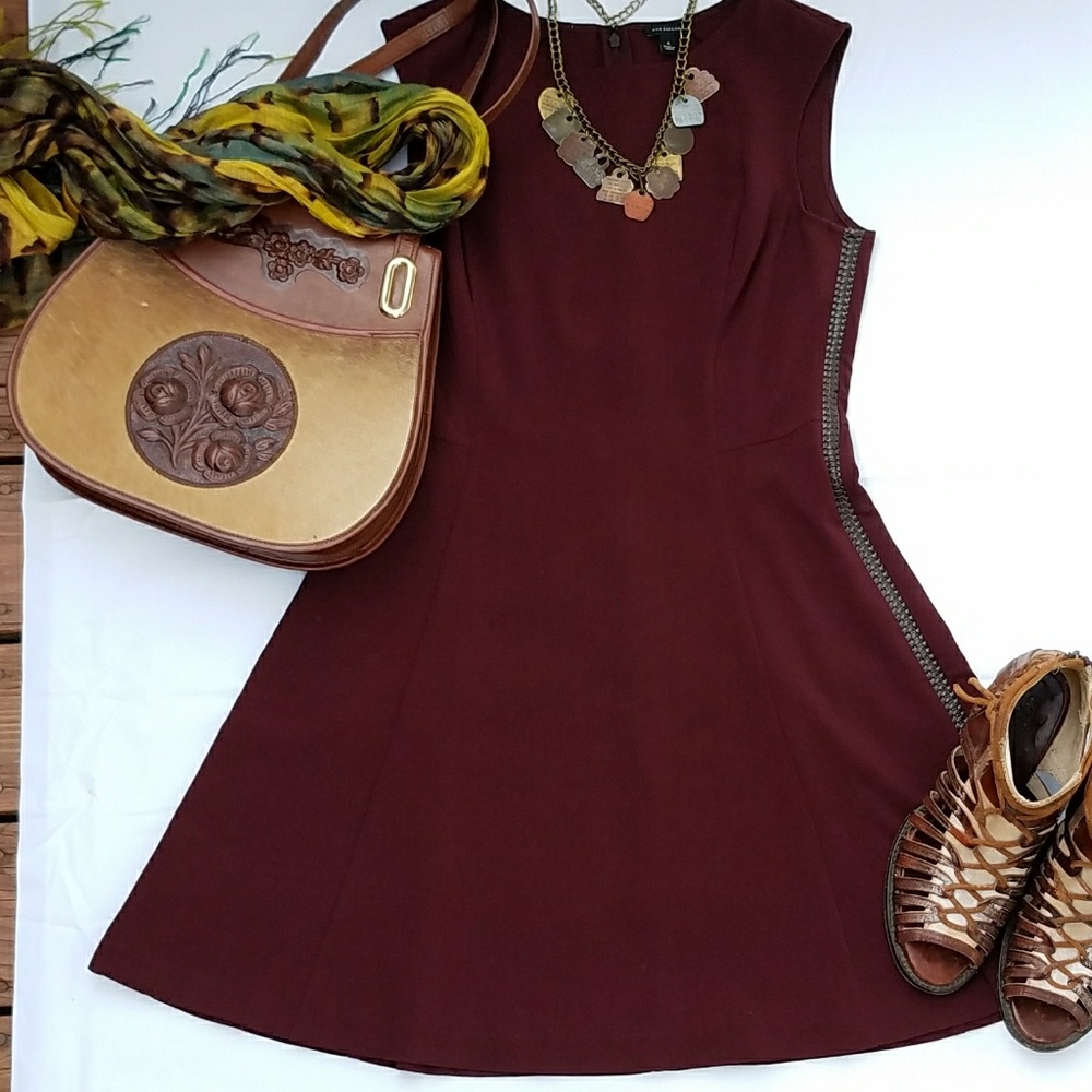 Ann Taylor Wine Dress with Leather Trim NWOT 4